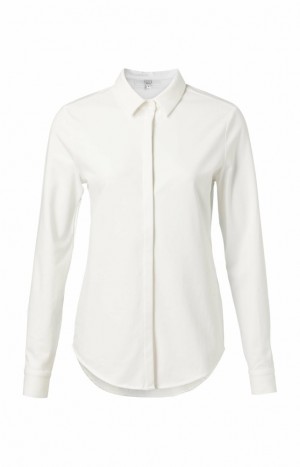 YAYA Basic fitted with blind button closure Bluse Damen Weiß | XQUAINM-68