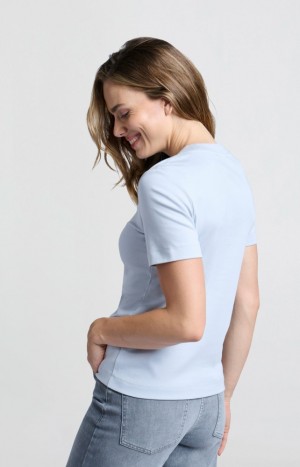 YAYA Basic light short sleeves and a round neck T-shirts Damen Blau | NBUWYZQ-81