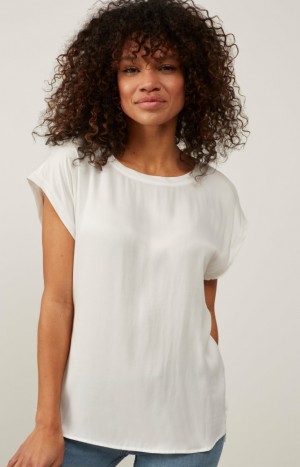 YAYA Basic mixed fabric top with round neck and cap sleeves Oberteile Damen Weiß | XOWVUIA-47