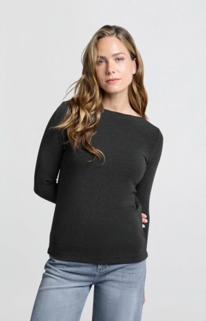 YAYA Boat neck top with long sleeves and fitted fit Oberteile Damen Dunkelgrau | YVRMCTN-97