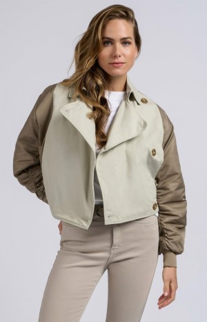 YAYA Bomber jacket with trenchCoats details and pleated sleeves Mäntel Damen Braun | XKFGNES-24