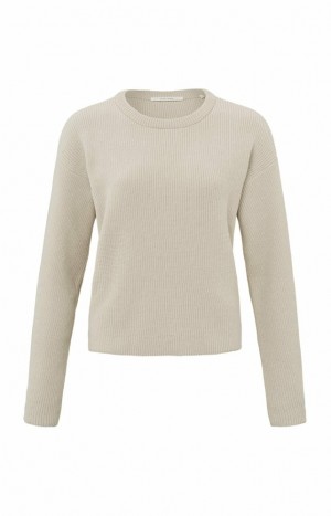 YAYA Chenille with crewneck and long sleeves Pullover Damen Beige | STQPKLB-37