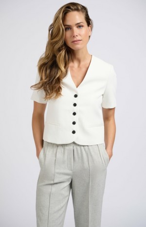 YAYA Cropped short sleeves and buttons Blazer Damen Weiß | NLGWPCH-63