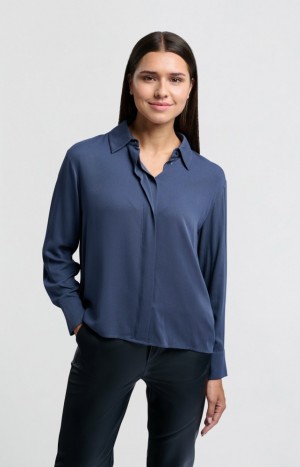 YAYA Cropped with long sleeves and button closure Bluse Damen Blau | ZIMEQVO-45