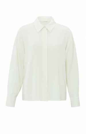 YAYA Cropped with long sleeves and button closure Bluse Damen Weiß | NARBVYS-17