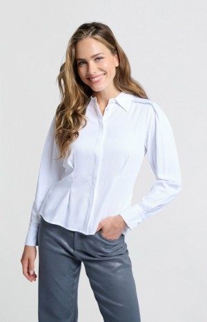 YAYA Fitted with long sleeves and shoulder accents Bluse Damen Weiß | HYJPVFC-45