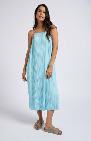 YAYA Jersey plisse thin straps in flowy fit Kleid Damen Blau | RFUSQYI-80
