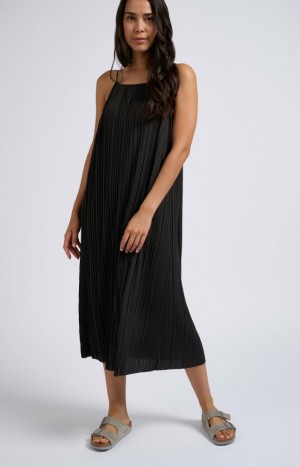 YAYA Jersey plisse thin straps in flowy fit Kleid Damen Schwarz | LQATZVH-18