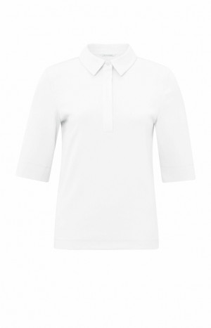 YAYA Jersey polo top with buttons and half sleeves Oberteile Damen Weiß | GAJOYDB-65