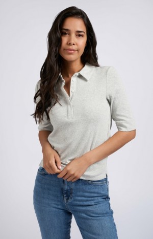 YAYA Jersey polo top with buttons and half sleeves Oberteile Damen Grau | OTWYMZV-02