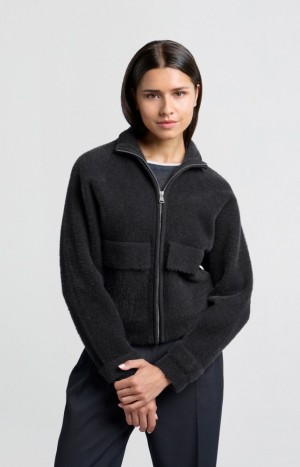 YAYA Knitted Coats with long sleeves, zipper and pockets Strickjacke Damen Dunkelgrau | BMZUIVL-91