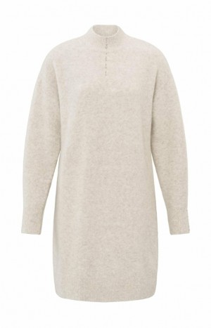 YAYA Knitted buttons, long sleeves and round neck Kleid Damen Weiß | ADFNWSE-79