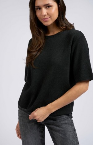 YAYA Knitted jacquard with a round neck and short sleeves Pullover Damen Beige | YSILEOC-08