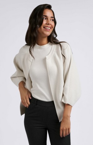 YAYA Knitted with three-quarter sleeves and a round neck Strickjacke Damen Weiß | RCPUHSI-79