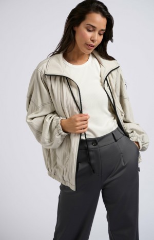 YAYA Lightweight oversized jacket with drawstring and zipper Jacken Damen Grau | TMKPWDG-63