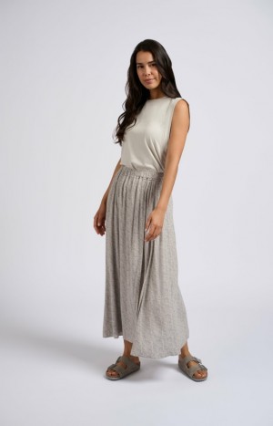 YAYA Long A-line elastic waist, split detail and print Röcke Damen Weiß | RPKEHJW-07