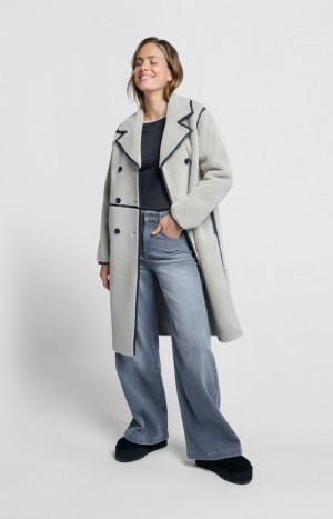 YAYA Long teddy Coats with double-breasted buttons and collar Mäntel Damen Grau | TVYKFMI-47