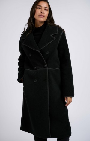 YAYA Long teddy Coats with double-breasted buttons and collar Mäntel Damen Schwarz | LVCBPEM-61