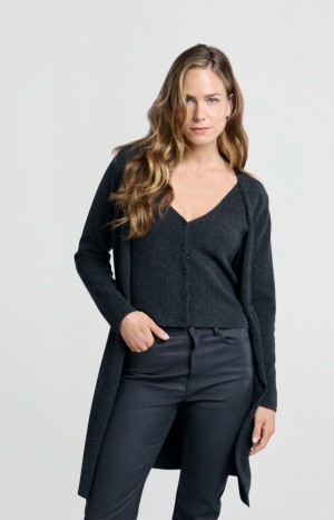 YAYA Long with attached vest, long sleeves and a V-neck Strickjacke Damen Weiß | DFZMINY-07