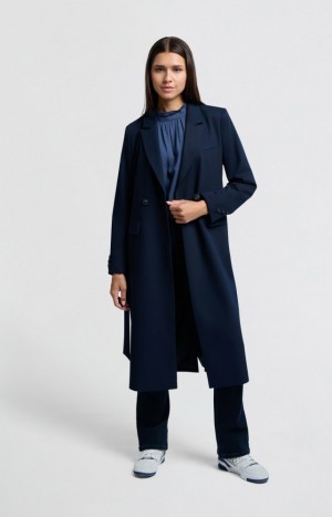 YAYA Long woven Coats with belt Blazer Damen Blau | OZGPNCK-16
