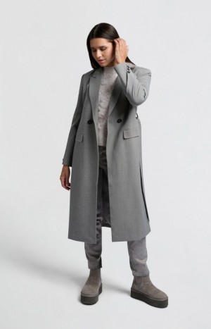 YAYA Long woven Coats with belt, pockets and collar Blazer Damen Braun | SUBWPOI-62