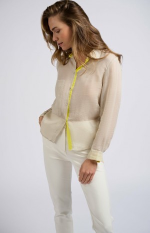 YAYA Long-sleeve with a chest pocket Bluse Damen Gelb | TOBYNDK-29