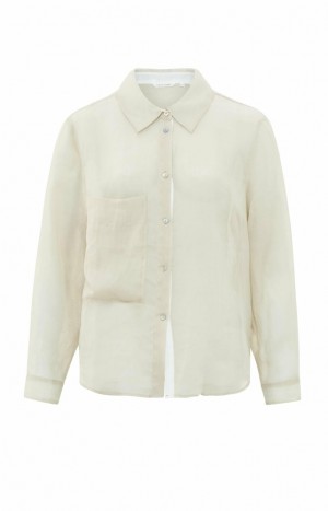 YAYA Long-sleeve with a chest pocket Bluse Damen Grau | AOHNUPD-58