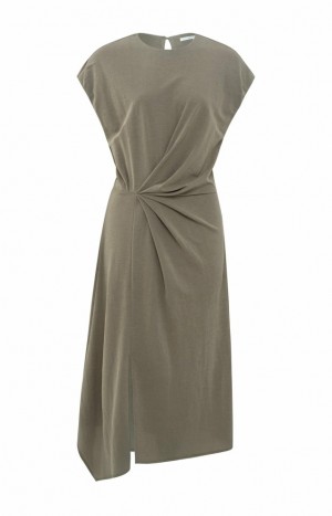 YAYA Midi cap sleeves, faux wrap and pleated details Kleid Damen Grau | PUMGNBS-80