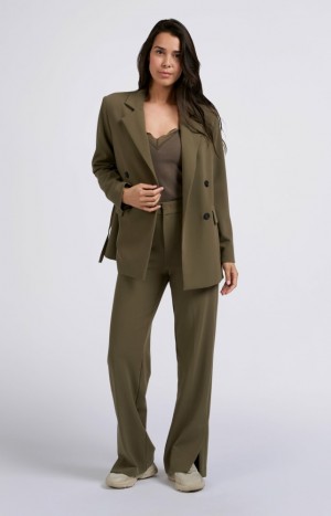 YAYA Oversized double button closure and belt detail Blazer Damen Grau | WZXDTQJ-75