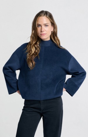 YAYA Oversized sweatshirt with high neck Pullover Damen Blau | TFOQHXJ-12