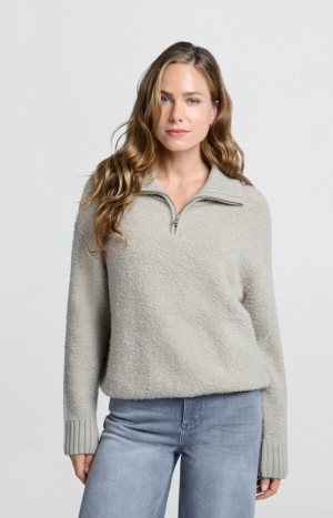 YAYA Oversized with classic collar and half zipper Pullover Damen Grau | AZTDPCE-79