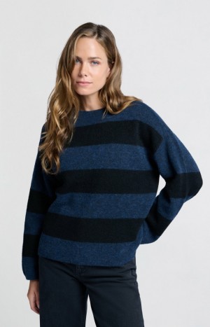 YAYA Oversized with wide stripes and long sleeves Pullover Damen Blau | BYMSARQ-64