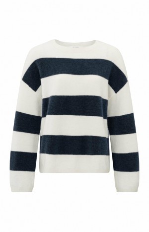 YAYA Oversized with wide stripes and long sleeves Pullover Damen Weiß | TQYZGDV-89