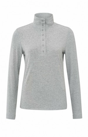 YAYA Ribbed top with long sleeves and snap buttons Oberteile Damen Grau | BMNDGRK-52