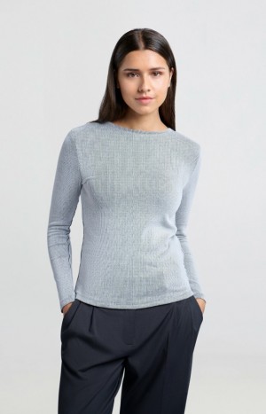 YAYA Ribbed top with long sleeves, round neck and shoulder pads Oberteile Damen Grau | UFQOXTC-85