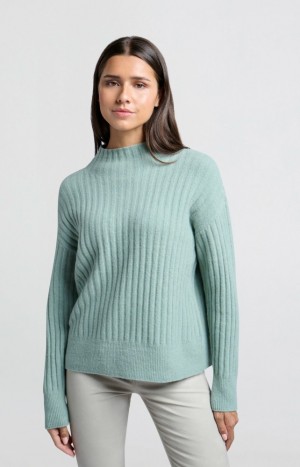 YAYA Ribbed turtleneck with long sleeves in loose fit Pullover Damen Grün | LGESMYR-05