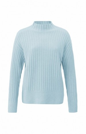 YAYA Ribbed turtleneck with long sleeves in loose fit Pullover Damen Blau | YDCJEHS-85
