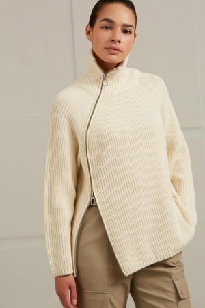 YAYA Ribbed with turtleneck, long sleeves and zip Pullover Damen Weiß | NKVDSUY-53