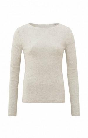 YAYA Round neck with long sleeves Pullover Damen Grau | TJHVROX-24