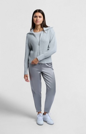 YAYA Satin joggers with zipper details and elastic waistband Hosen Damen Grau | FBGRZOX-36