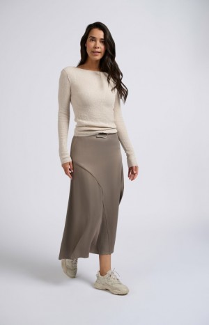 YAYA Satin midi A-line subtle asymmetric seam and belt Röcke Damen Grau | UINQAMP-93