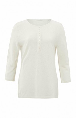 YAYA Shirt with 3/4 sleeves and round neck with button closure Oberteile Damen Weiß | GEACNJQ-73