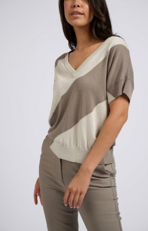 YAYA Short-sleeve with V-neck and diagonal stripe Pullover Damen Grau | MZNJIYU-27