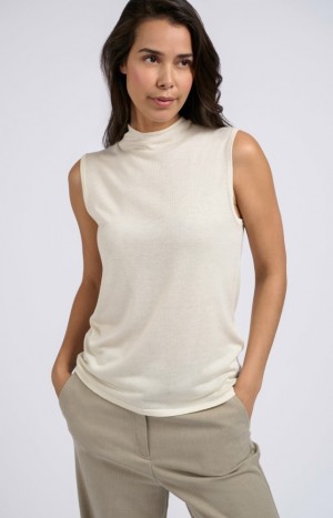 YAYA Sleeveless with a high neck in a relaxed fit Pullover Damen Weiß | JOHEQBZ-97