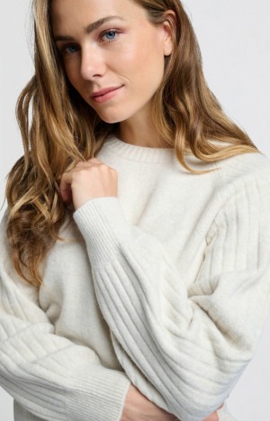 YAYA Soft ribbed with round neck and long sleeves Pullover Damen Weiß | PRZCFUL-31