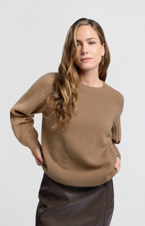 YAYA Soft ribbed with round neck and long sleeves Pullover Damen Grau Braun | JLHYTPG-35