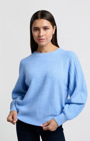 YAYA Soft ribbed with round neck and long sleeves Pullover Damen Blau | GTIHNEB-62
