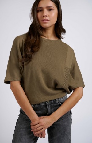 YAYA Soft round neck with short sleeves and rib details Pullover Damen Grau | PSWQYTA-46