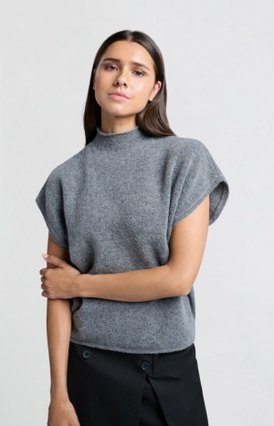 YAYA Soft sleeveless with high neck and loose fit Pullover Damen Grau | OFRIMWS-97