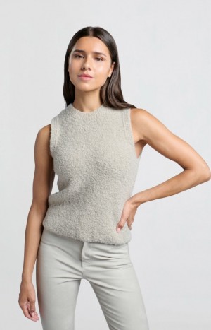 YAYA Soft sleeveless with round neck and unique texture Pullover Damen Grau | KUNZFSM-84